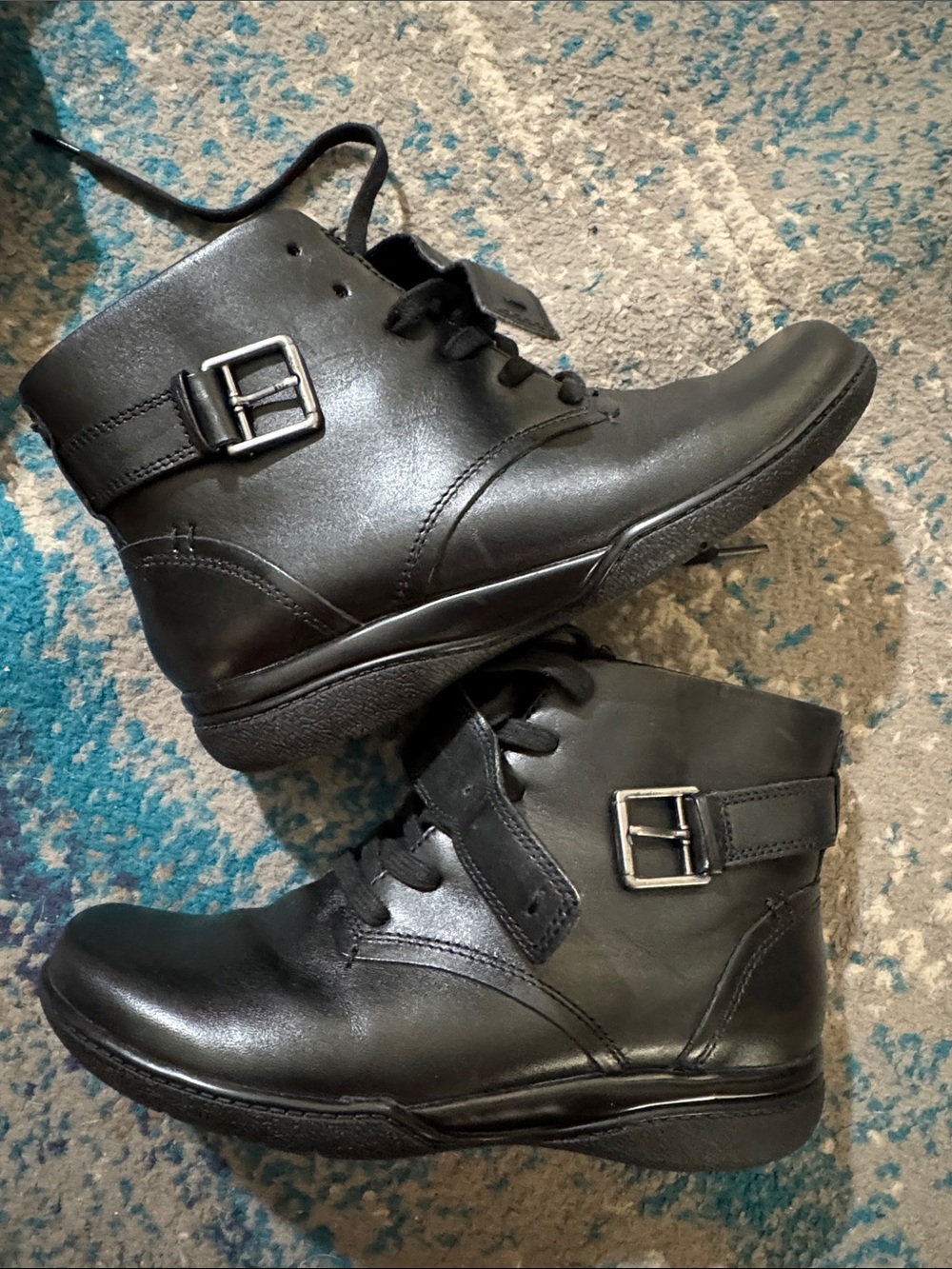 Clark Black Leather Buckle Ankle Boots